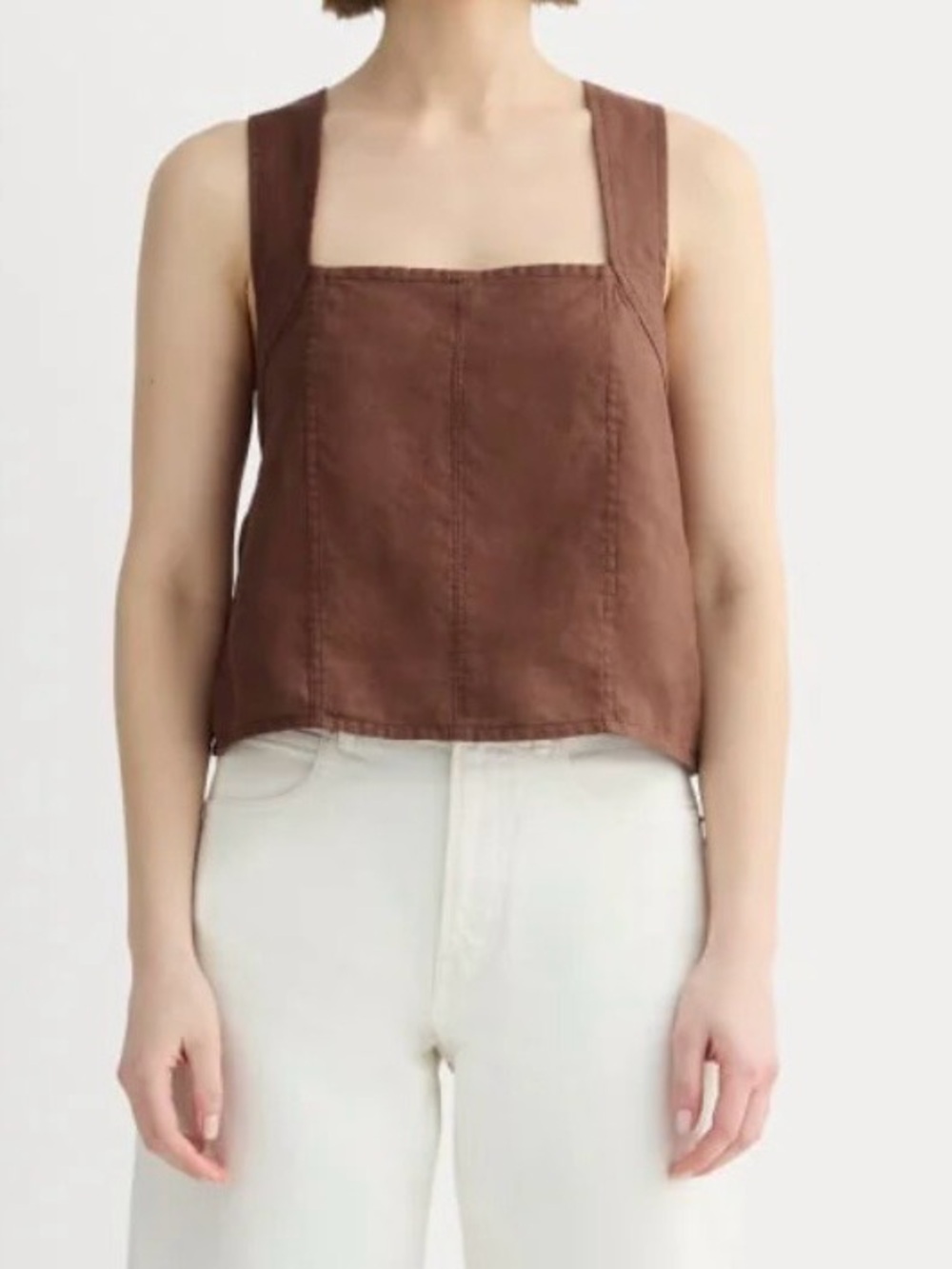 Everlane Brown Square-Neck Linen-Blend Cross-back Linen Tank NWT Size 4/S